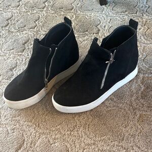 Soda Black Suede Wedge Sneaker with Side Zips